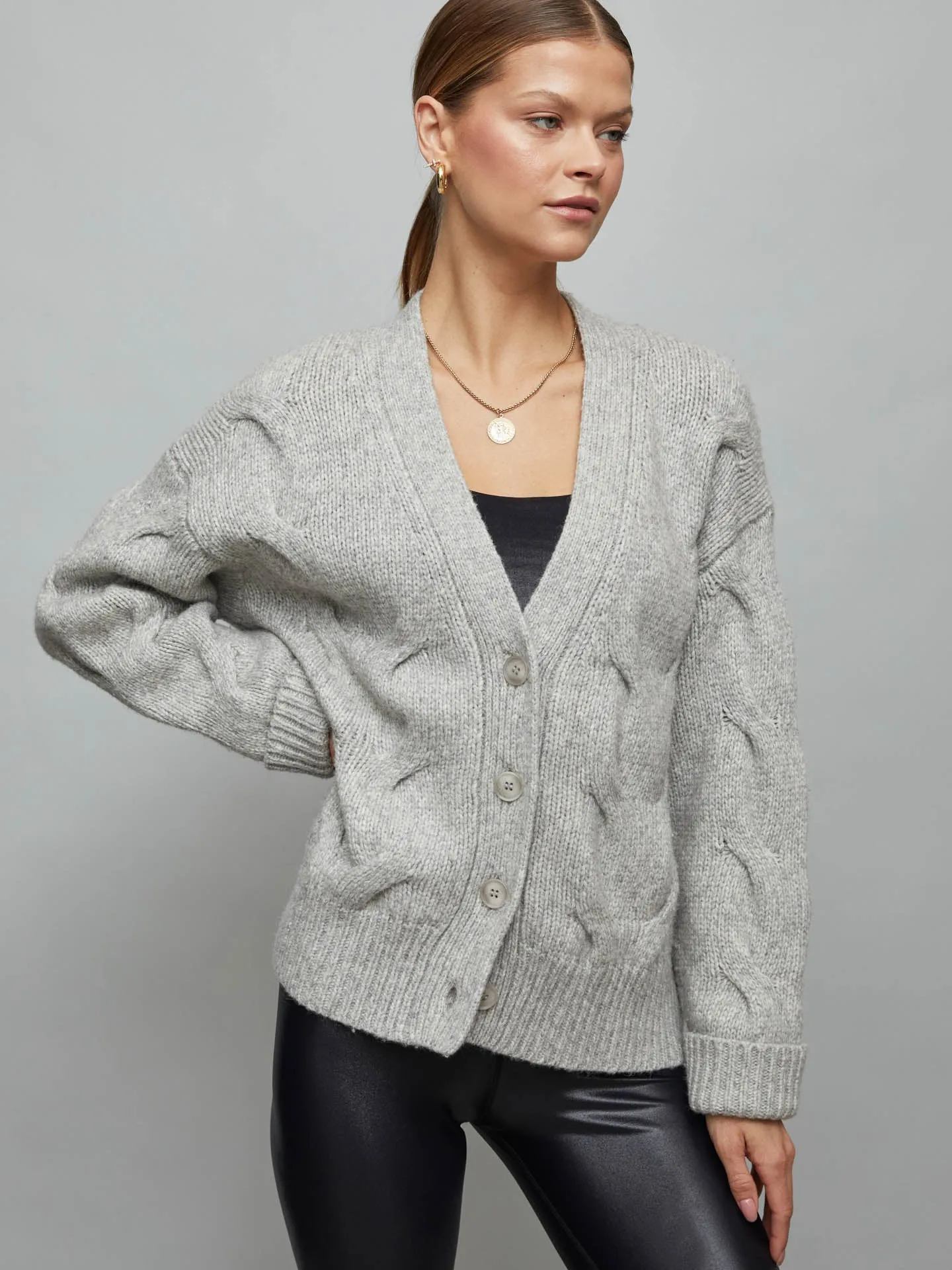 Chunky Button-Front Cardigan - Heather Grey sold by Carbon38