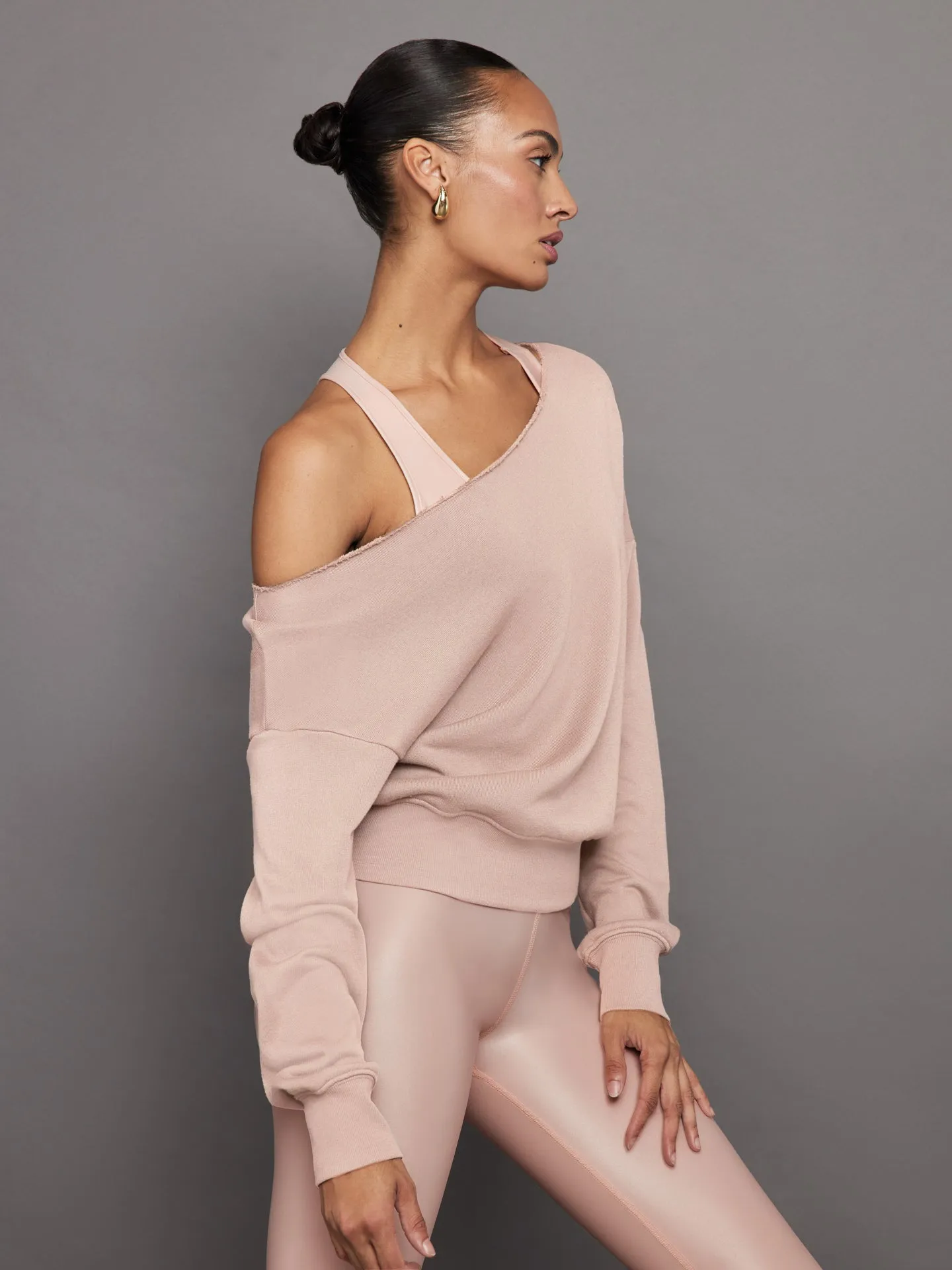 Off Shoulder Sweatshirt in French Terry - Rose Cloud sold by Carbon38 product image thumbnail 3