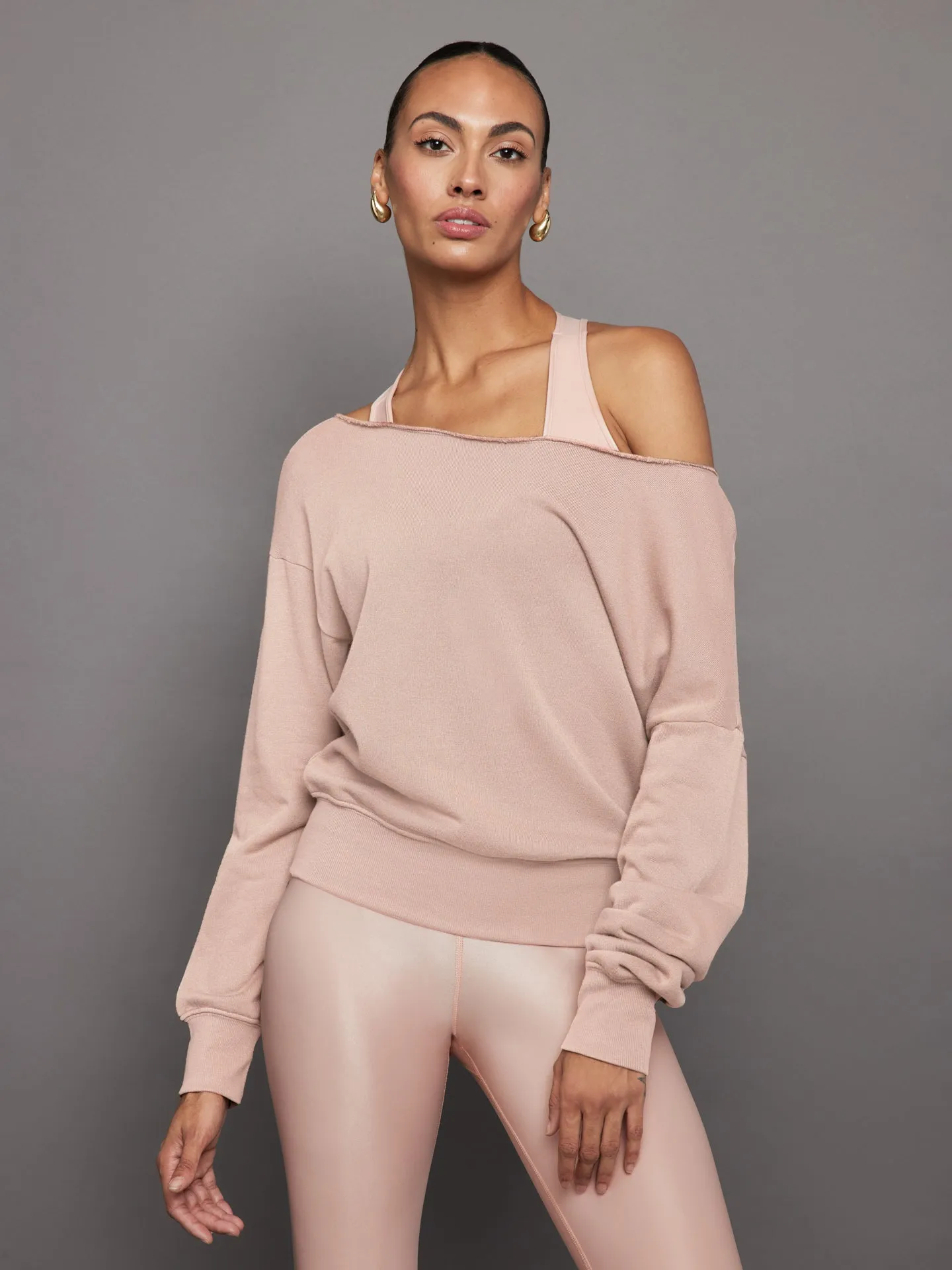 Off Shoulder Sweatshirt in French Terry - Rose Cloud sold by Carbon38