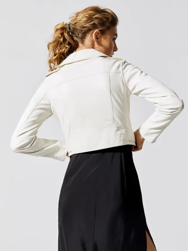 Mya Cropped Biker - White With Silver Trim made by Carbon38