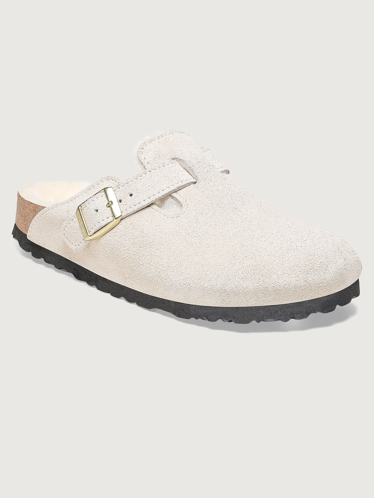 Boston - Antique White Suede/ Shearling sold by Carbon38