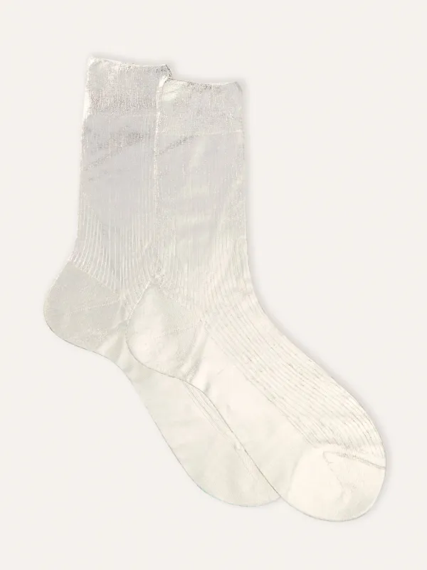 One Ribbed Laminated Sock - Silver sold by Carbon38