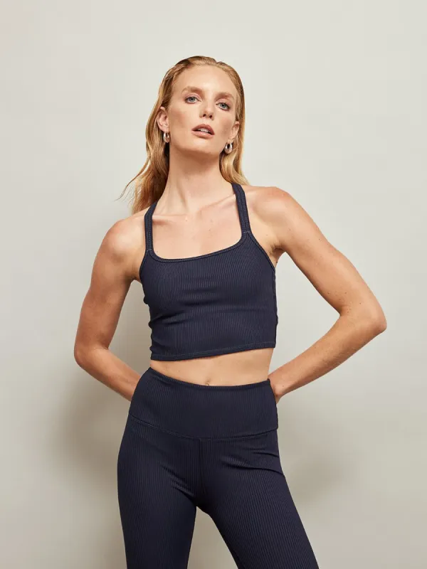 Ribbed Cami Bra - Navy sold by Carbon38