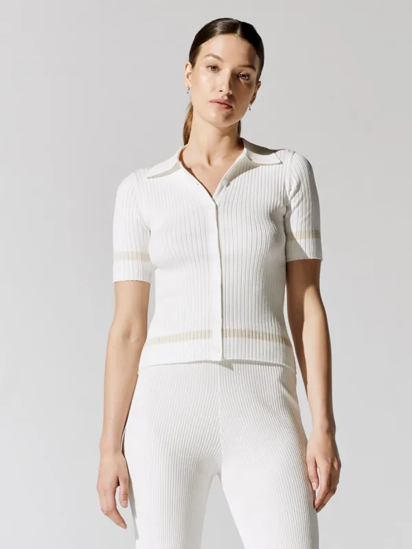Sweater Polo - White/Tan sold by Carbon38