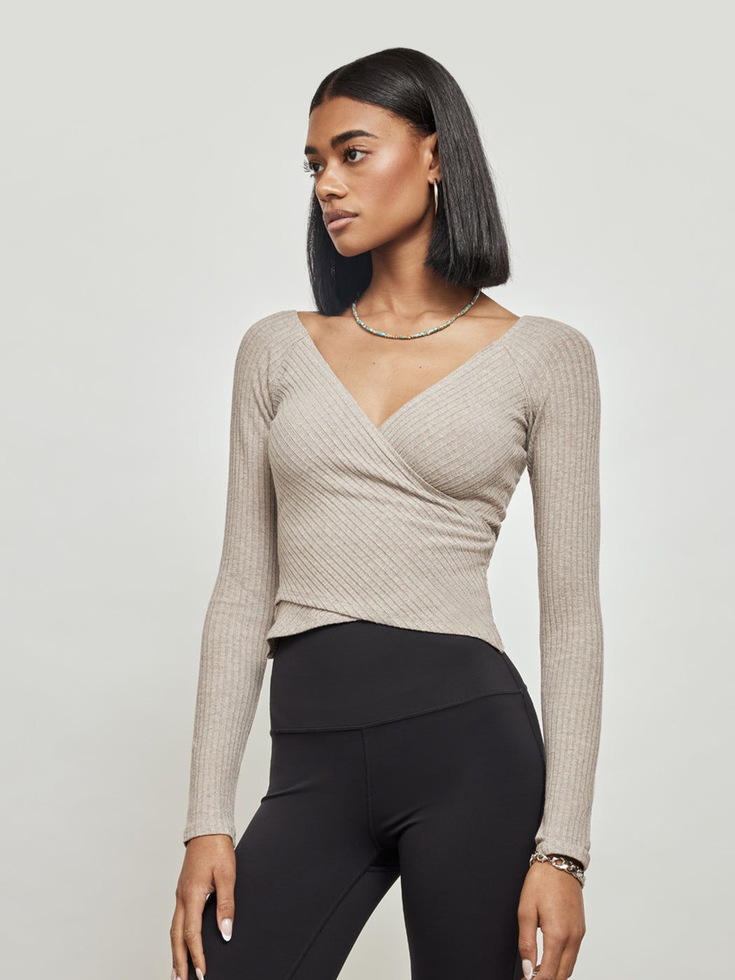 Long Sleeve Wrap Top - Beige sold by Carbon38 product image thumbnail 5