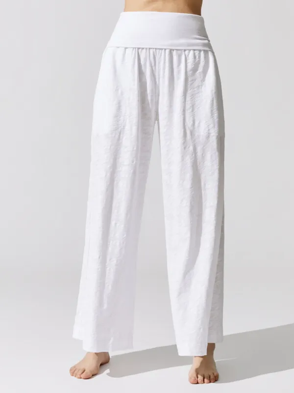 Slub Jersey Wide Leg Fold Over Pant - White sold by Carbon38