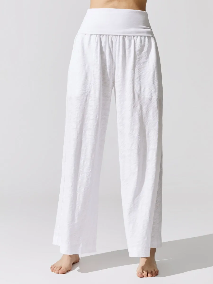 Slub Jersey Wide Leg Fold Over Pant - White sold by Carbon38