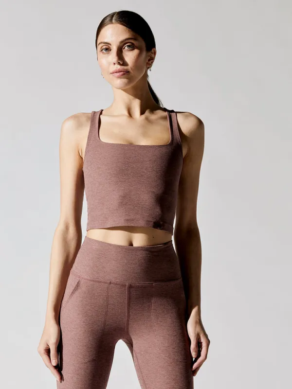 Spacedye Square Neck Cropped Tank - Sienna Brown Heather made by Beyond Yoga