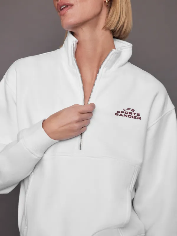 Les Sports Bandier 1/2 Zip Sweatshirt - White/Cordovan sold by Carbon38