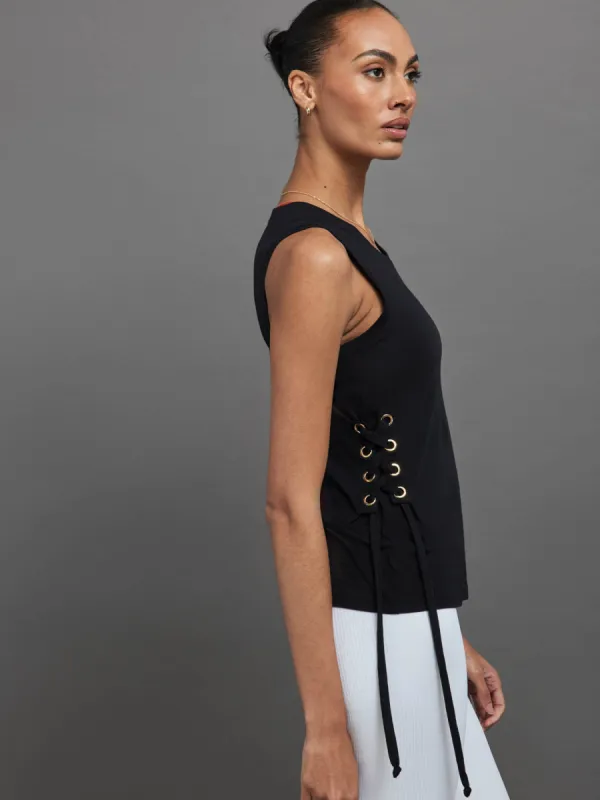 SIDE LACE UP TANK - Black sold by Carbon38