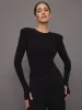Shoulder Pad Long Sleeve Crew Top - Black sold by Carbon38