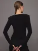 Shoulder Pad Long Sleeve Crew Top - Black sold by Carbon38