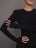 Shoulder Pad Long Sleeve Crew Top - Black sold by Carbon38