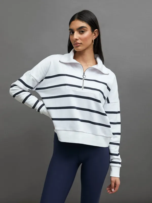 BRETON STRIPE FRENCH TERRY 1/2 ZIP -  WHITE/ NAVY sold by Carbon38