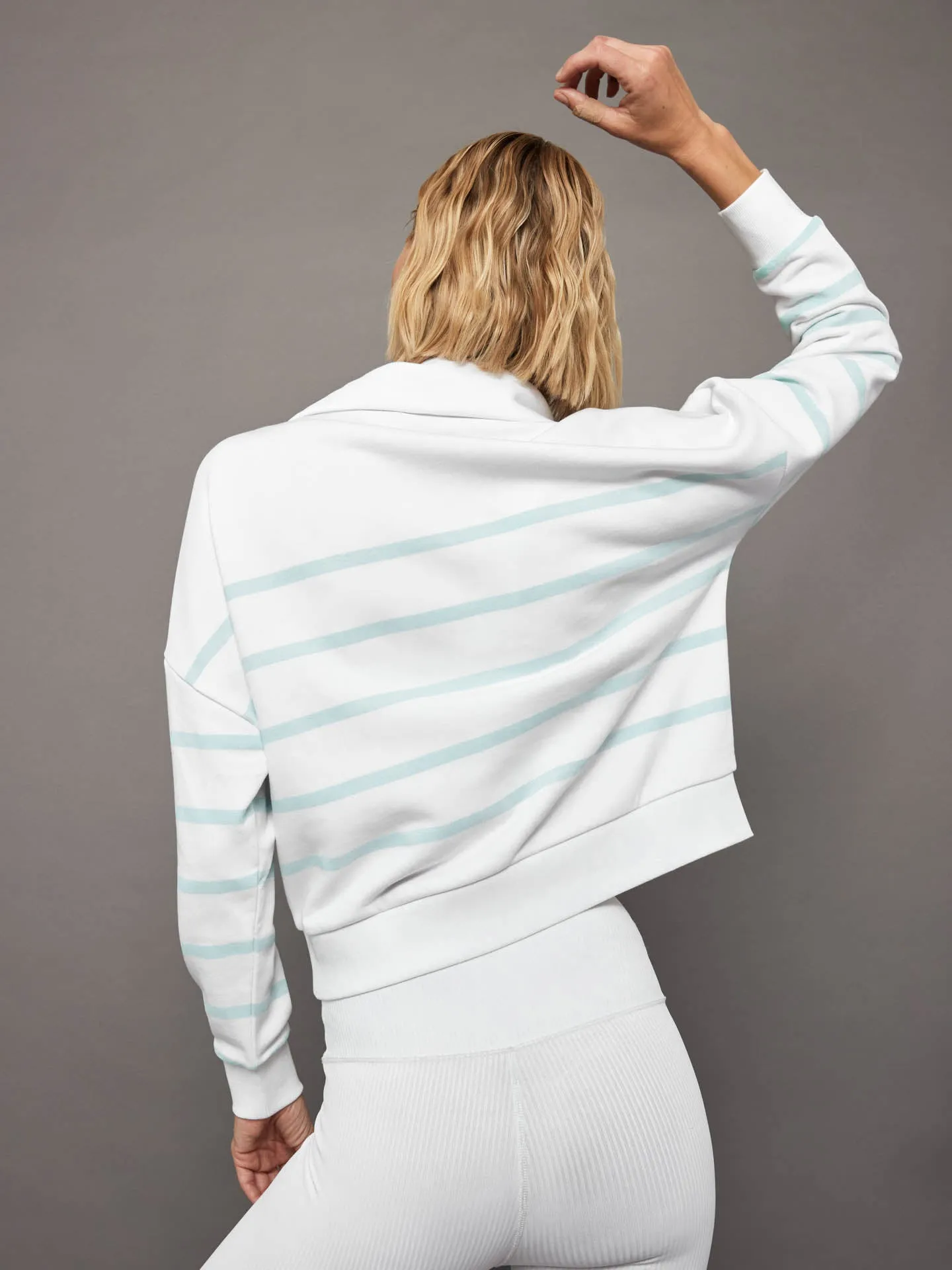 Breton Stripe French Terry 1/2 Zip - White/ Quiet Tide sold by Carbon38 product image thumbnail 3