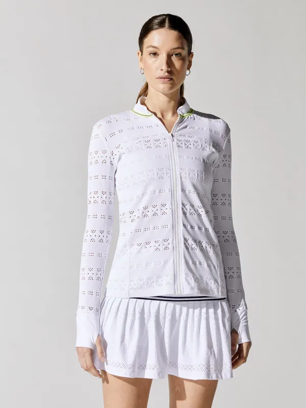 Zip Front Jacket - White Pointelle Lace With Neon Trim sold by Carbon38