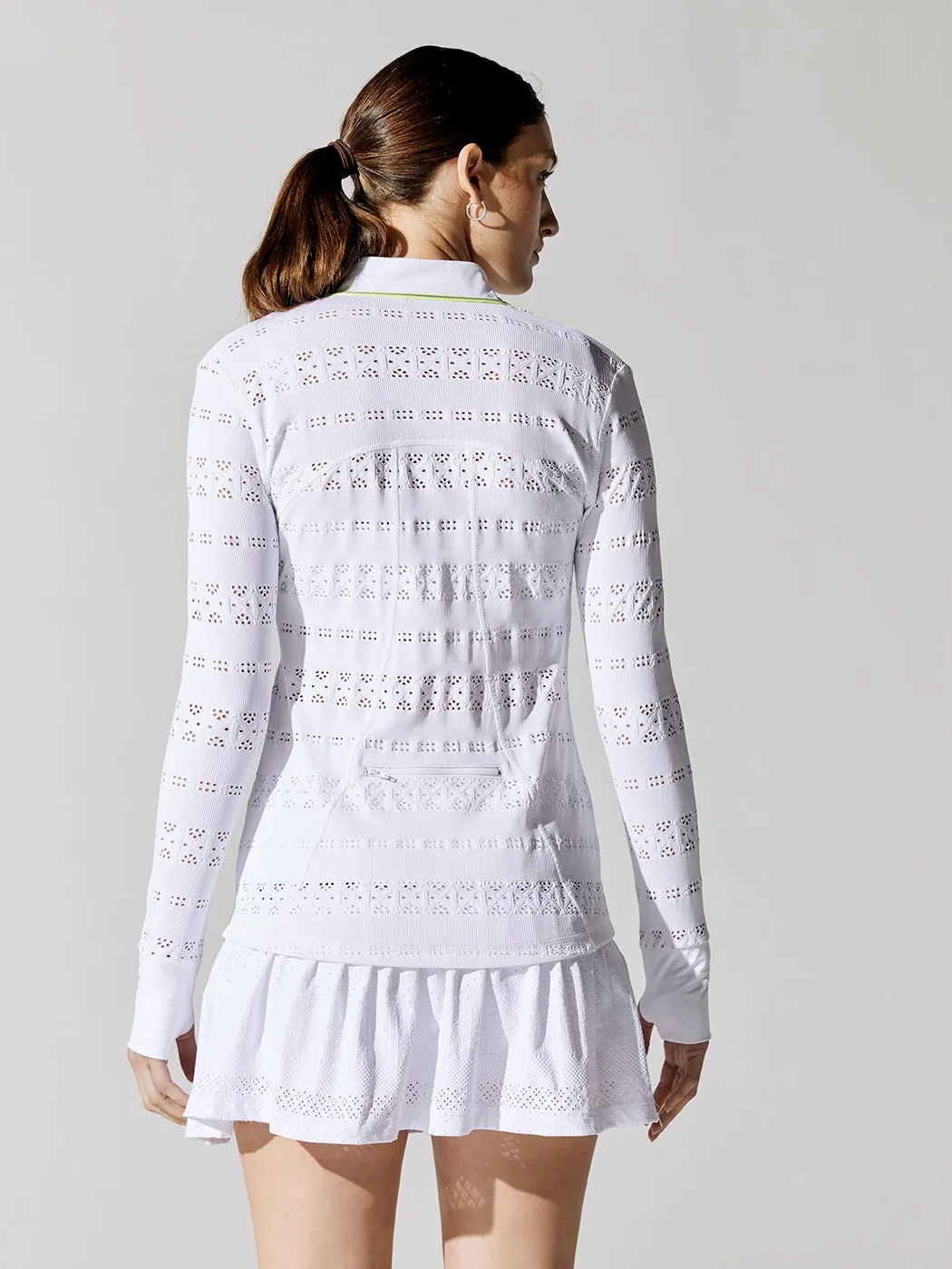 Zip Front Jacket - White Pointelle Lace With Neon Trim sold by Carbon38 product image thumbnail 5
