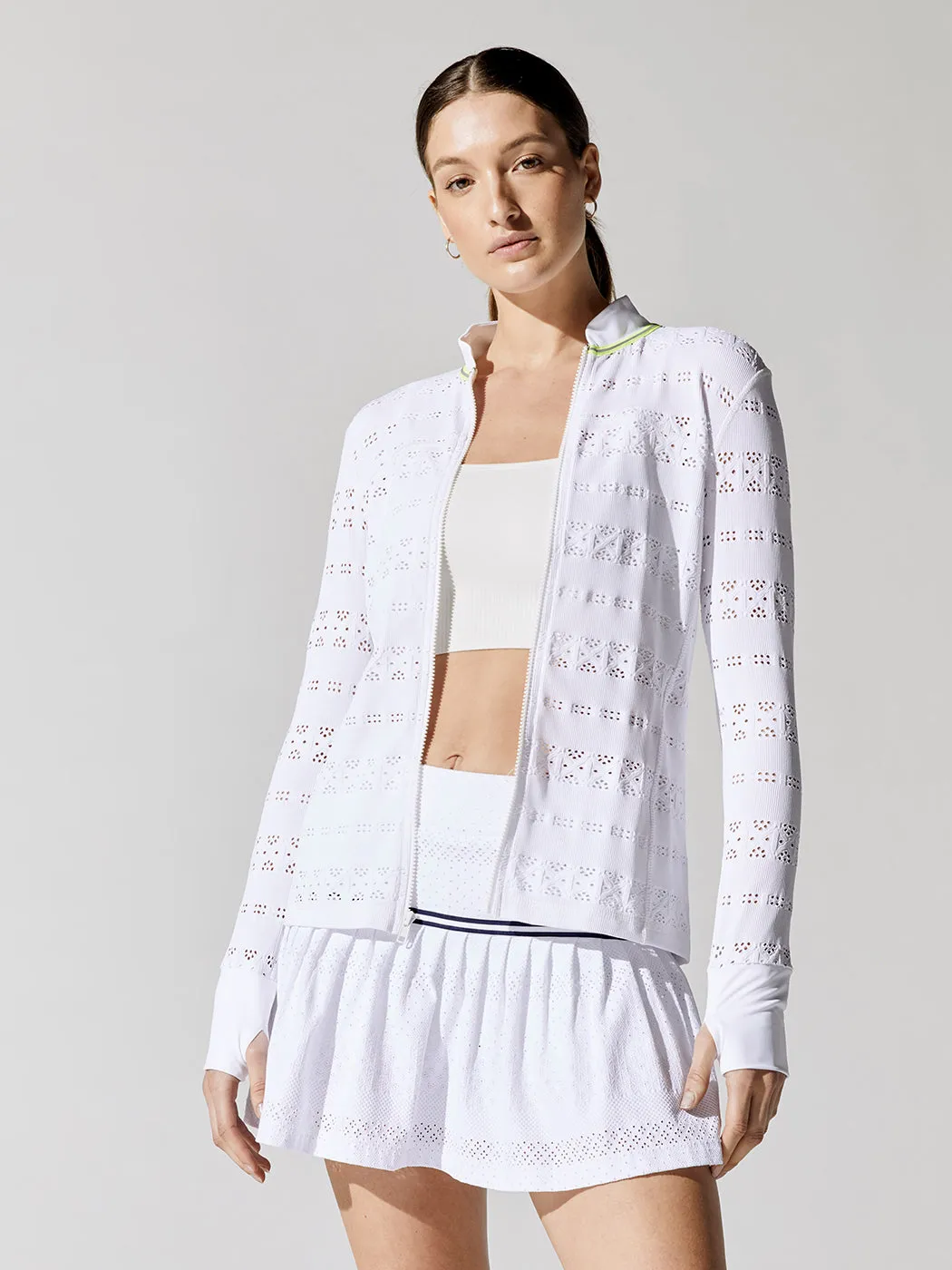 Zip Front Jacket - White Pointelle Lace With Neon Trim sold by Carbon38 product image thumbnail 2
