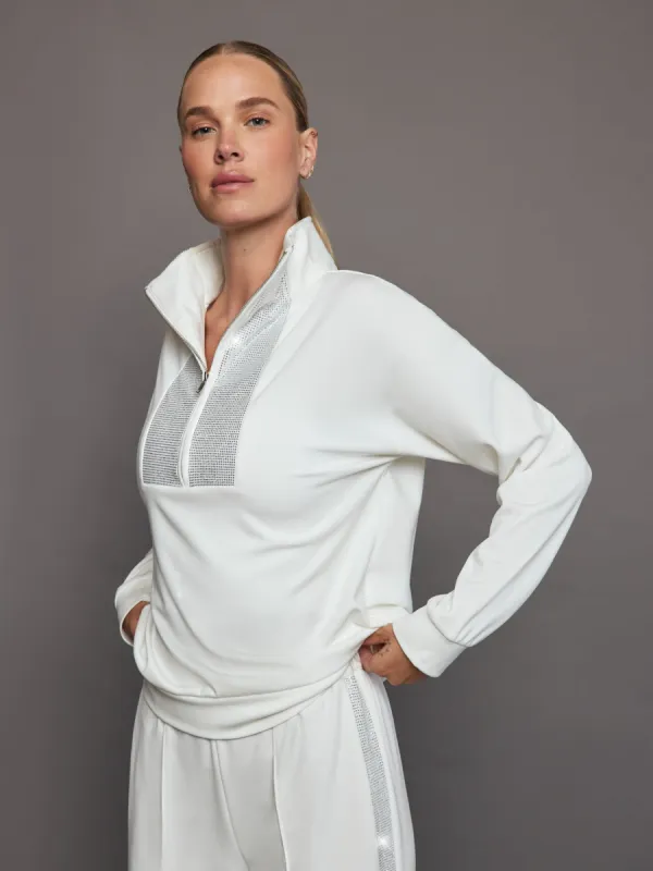 Rhinestone Pullover - White w/ Silver Rhinestones sold by Carbon38