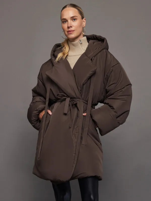Hooded Sleeping Bag Car Coat w/ Drawstrings - Chocolate sold by Carbon38