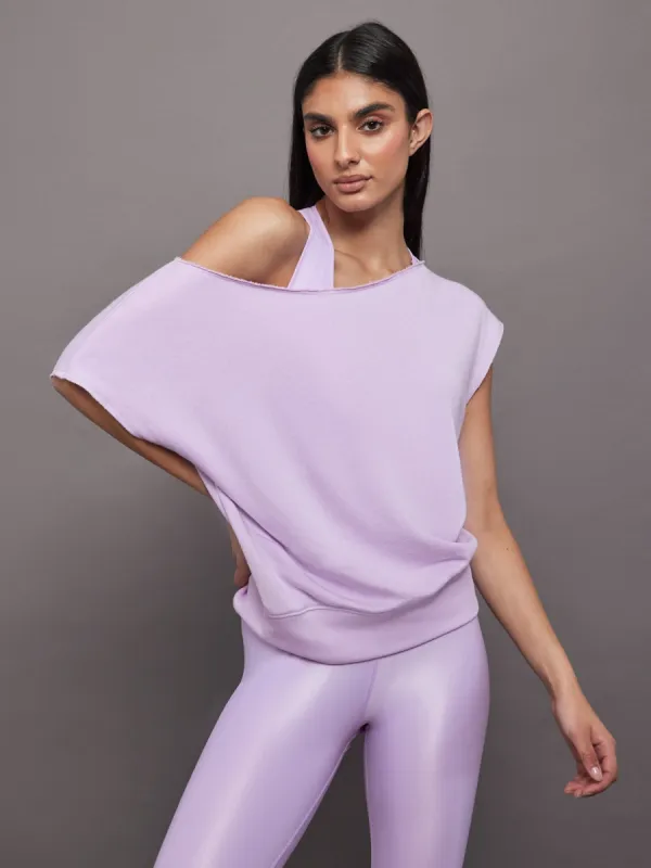 Short Sleeve Off Shoulder Sweatshirt in French Terry - Crocus Petal sold by Carbon38