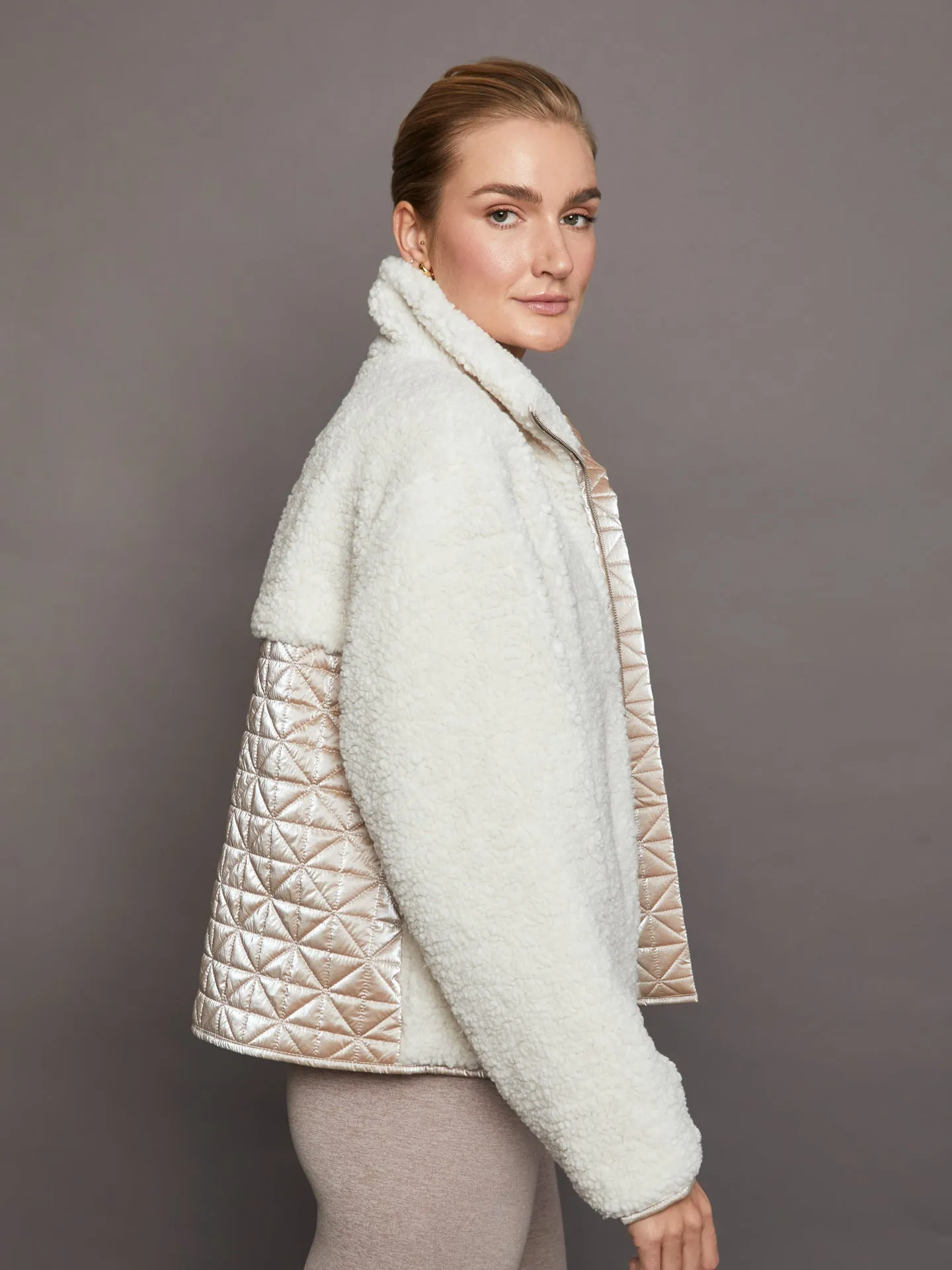 Metallic Sherpa Jacket - Oatmeal with Rose Gold Foil sold by Carbon38 product image thumbnail 3