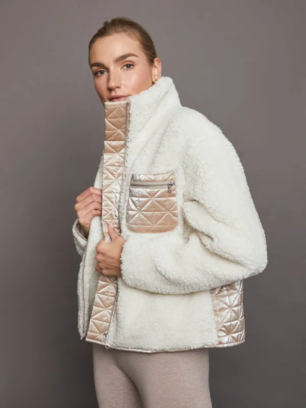 Metallic Sherpa Jacket - Oatmeal with Rose Gold Foil sold by Carbon38