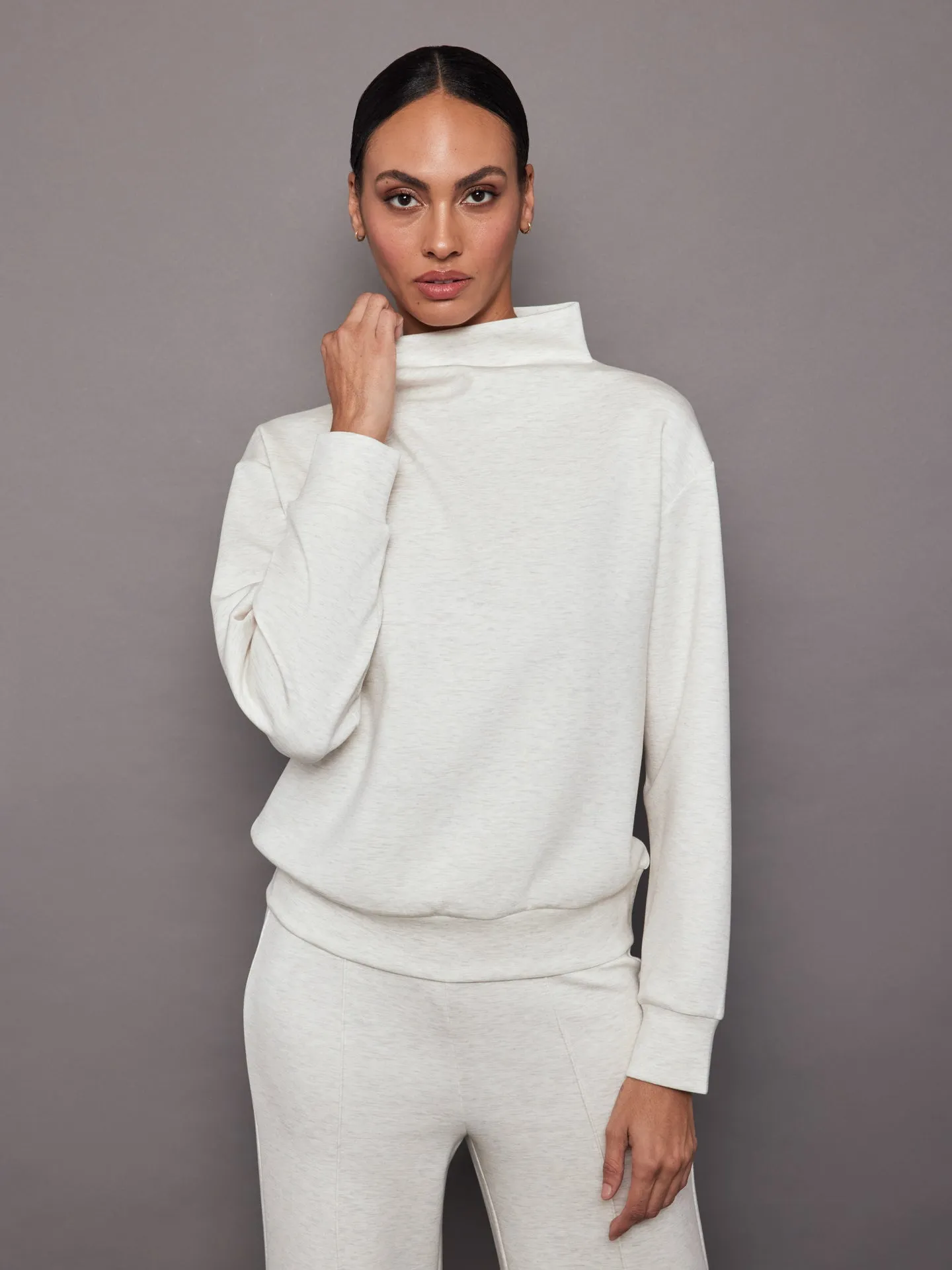 Cowl Neck Knit Sweatshirt in Interlock - Moonbeam Heather sold by Carbon38 product image thumbnail 3