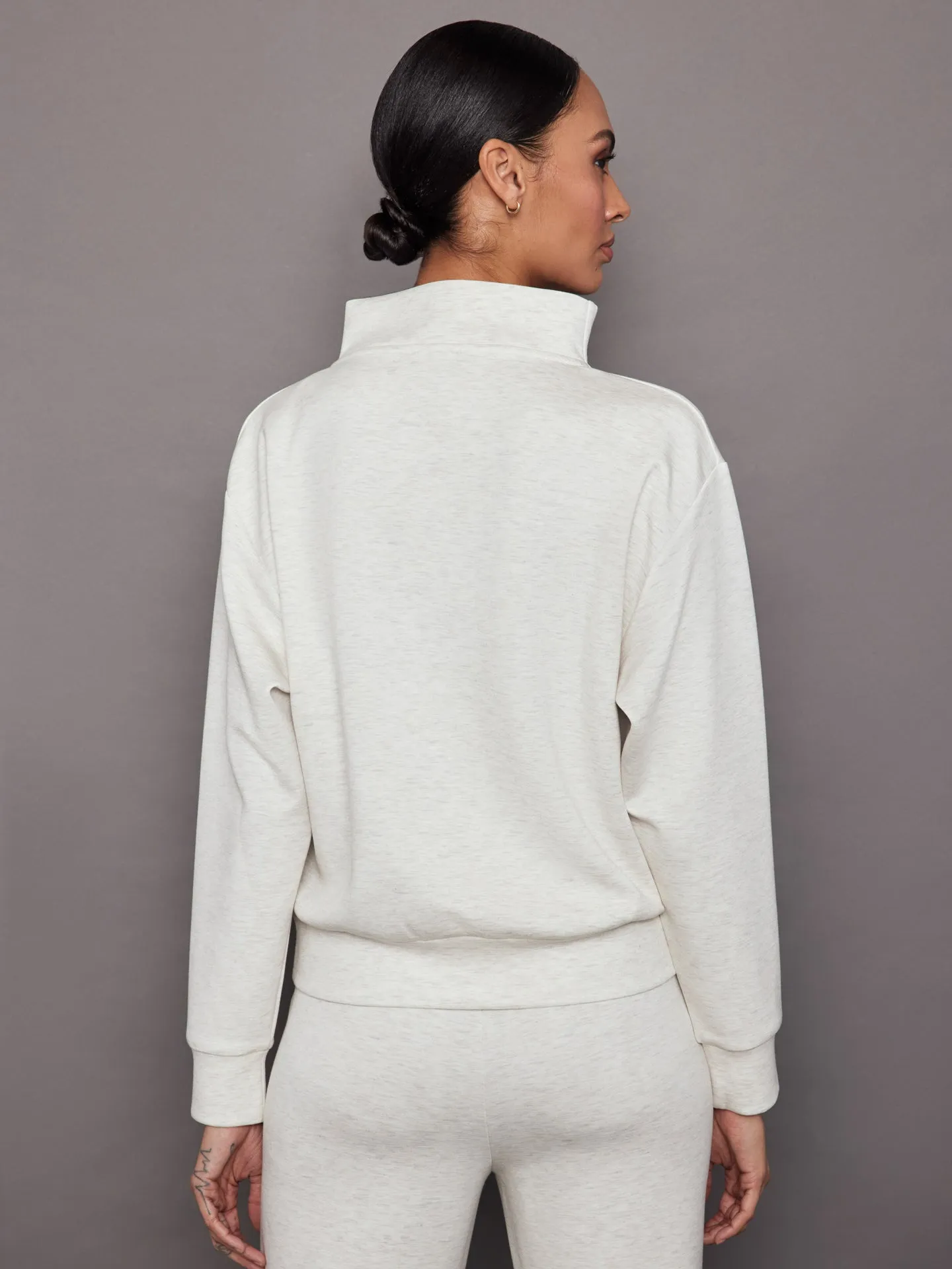 Cowl Neck Knit Sweatshirt in Interlock - Moonbeam Heather sold by Carbon38 product image thumbnail 4