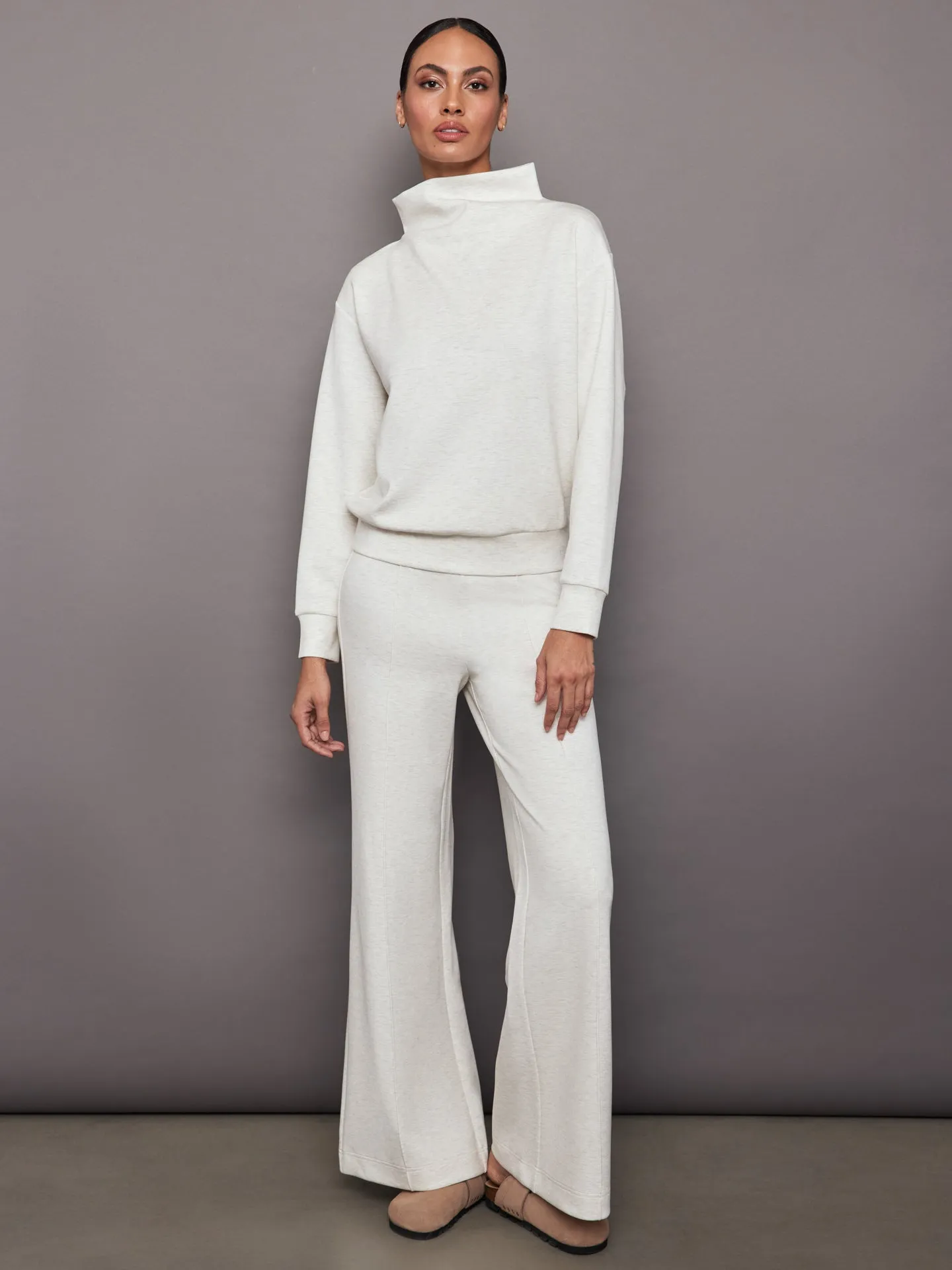 Cowl Neck Knit Sweatshirt in Interlock - Moonbeam Heather sold by Carbon38 product image thumbnail 5