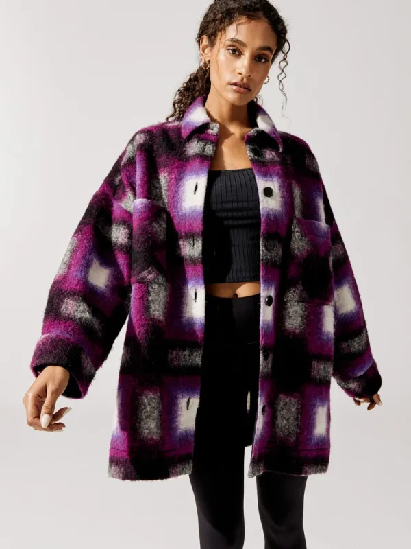 Harwel Plaid Shirt Jacket - Natural White-Purple sold by Carbon38