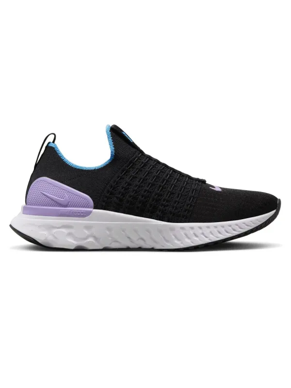W NIKE REACT PHANTOM RUN FK 2 - Black/Lilac-Barely Grape-University Blue sold by Carbon38