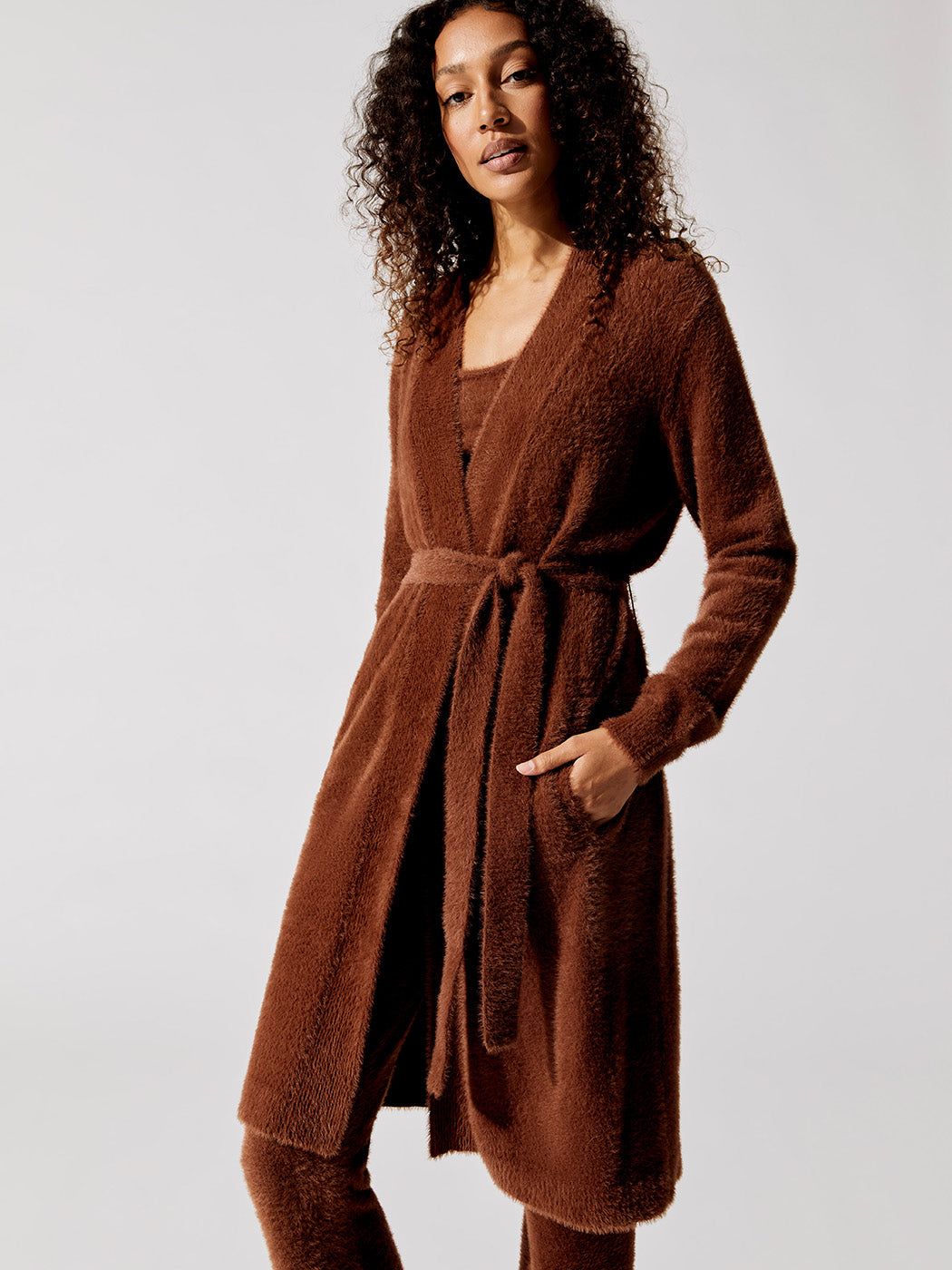 Eyelash Belted Cardigan - Cappuccino sold by Carbon38