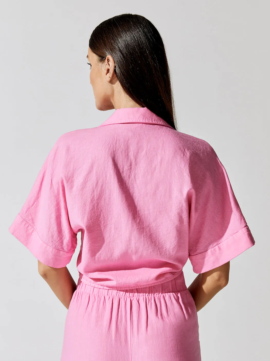 Linen Blend Front Tie Shirt - Cotton Candy sold by Carbon38 product image thumbnail 3