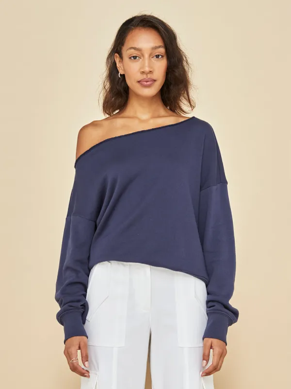 Off Shoulder Sweatshirt in French Terry - Evening Blue sold by Carbon38