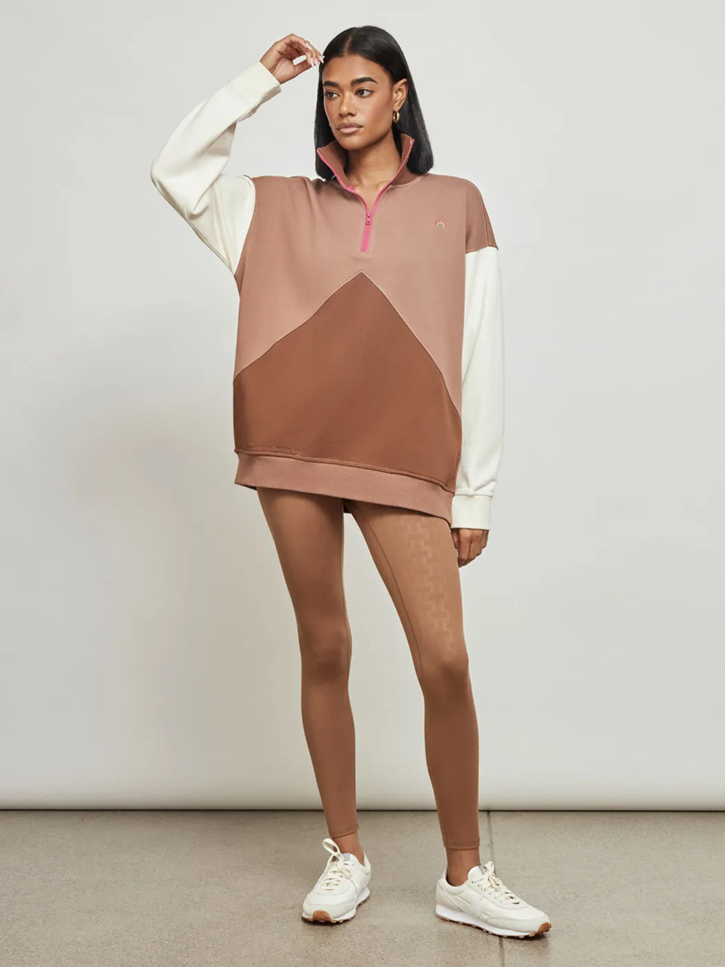 Colorblock Quarter Zip Sweatshirt - Aztec-Sugar Swizzle-Camel sold by Carbon38