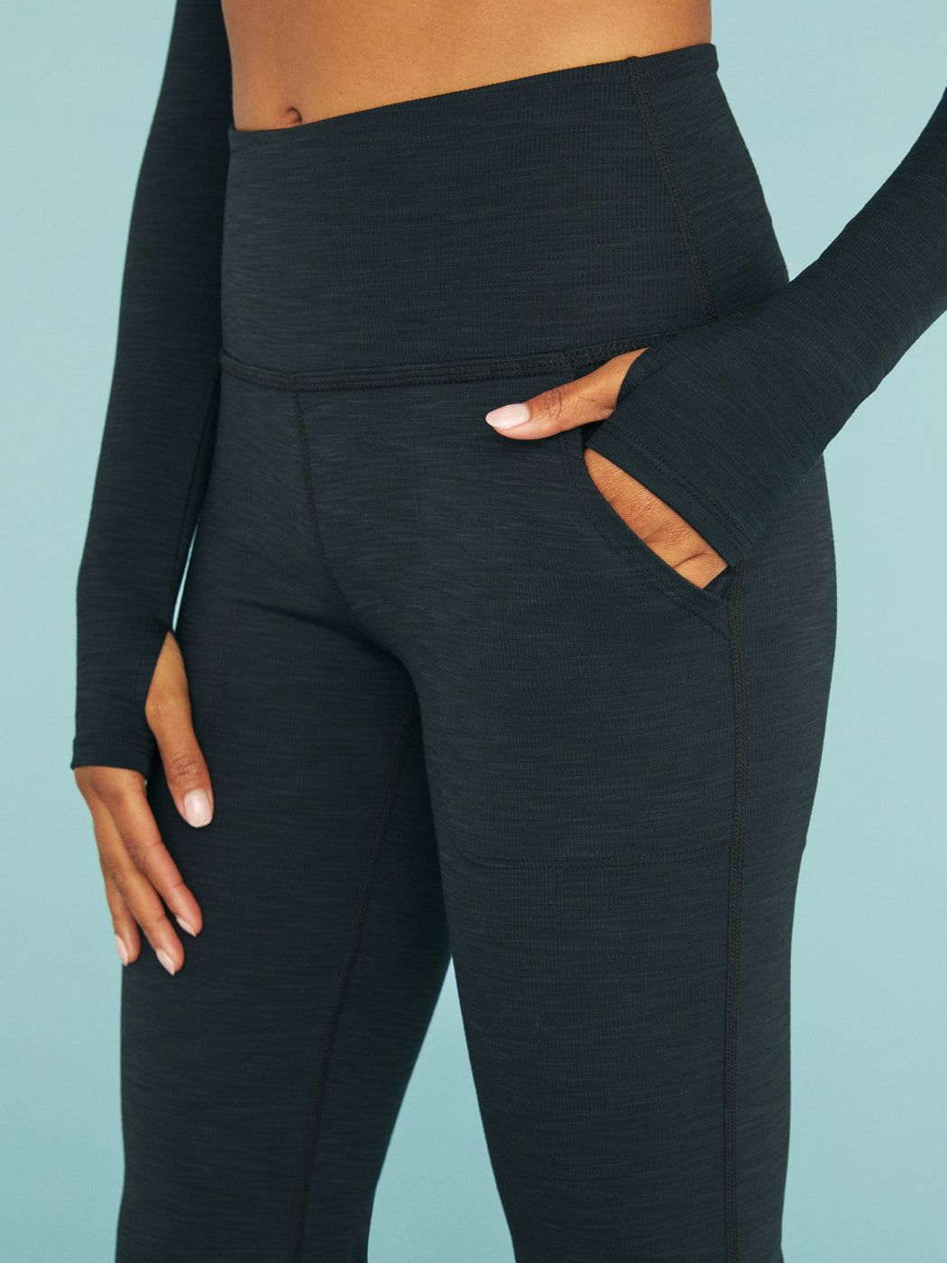 Heather Rib All Day Flare High Waisted Pant - Black Heather sold by Carbon38 product image thumbnail 4
