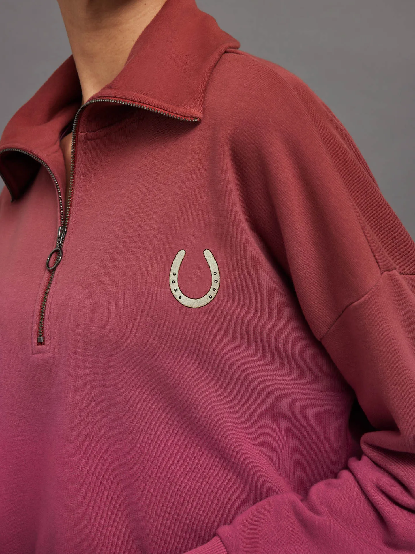 Ombre French Terry Half Zip // Horseshoe - Merlot to Magenta Haze sold by Carbon38
