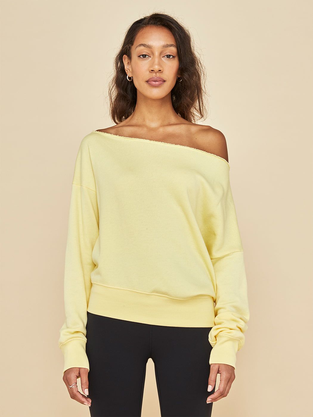 Off Shoulder Sweatshirt in French Terry - Butter Yellow sold by Carbon38