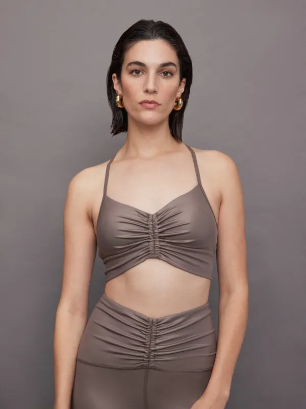 Palma Gloss Longline Bra - Bronzed Pewter sold by Carbon38