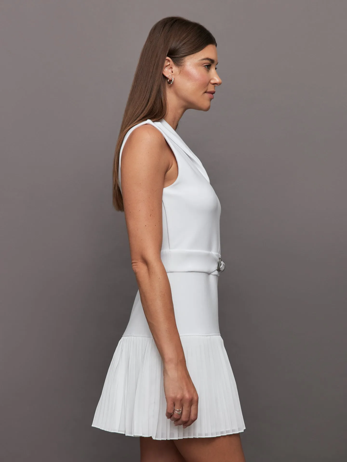Pleated Tennis Dress in Scuba - White sold by Carbon38 product image thumbnail 4