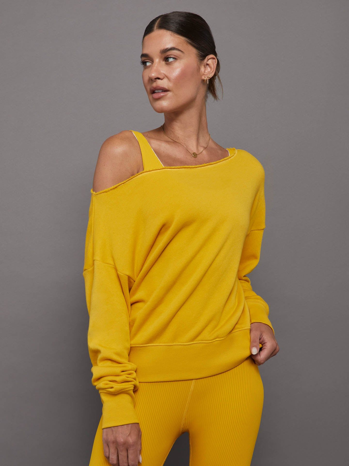 Off Shoulder Sweatshirt in French Terry - Old Gold sold by Carbon38