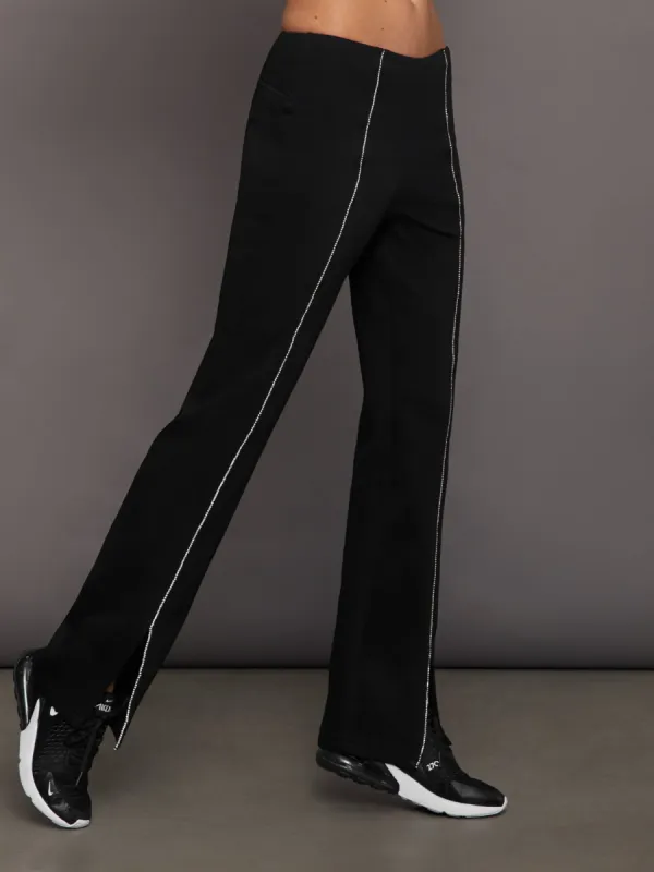 Rhinestone Front Slit Sweatpant - Black sold by Carbon38