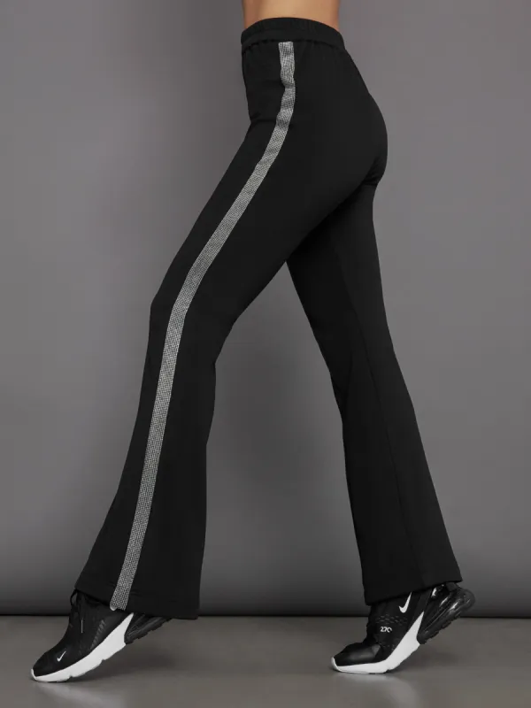 Rhinestone Fleece Flare Pant - Black w/ Silver Rhinestones sold by Carbon38