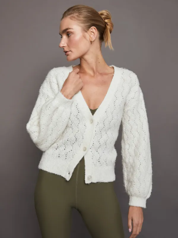 Celeste Boucle V Neck Cardi - Chalk sold by Carbon38