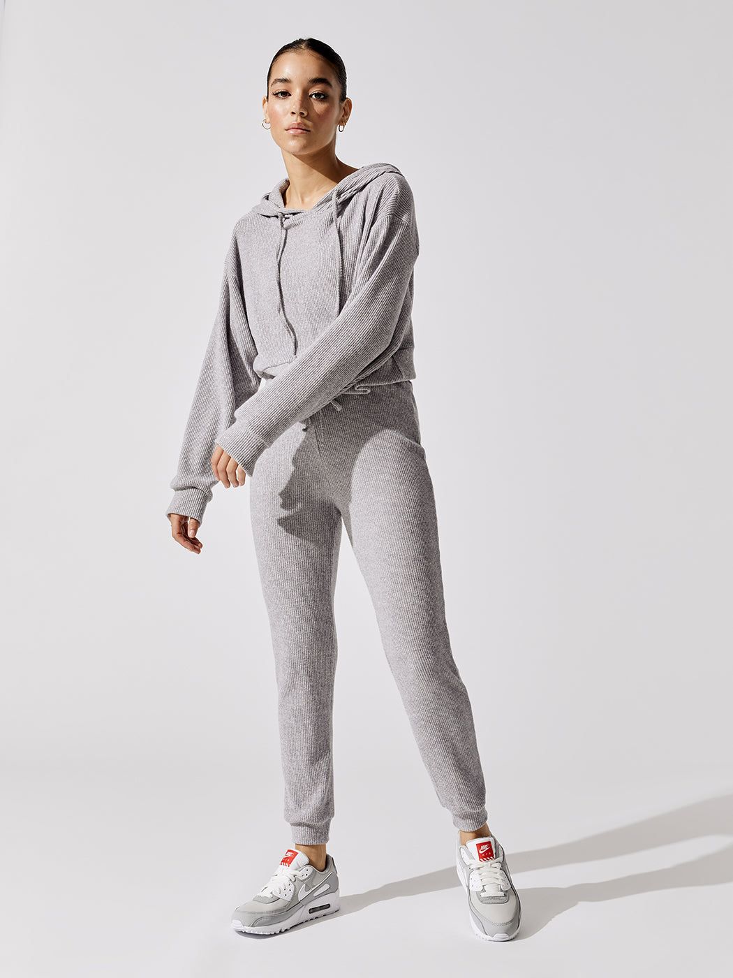 Brushed Ribbed Cropped Hoodie - Heather Grey sold by Carbon38 product image thumbnail 3