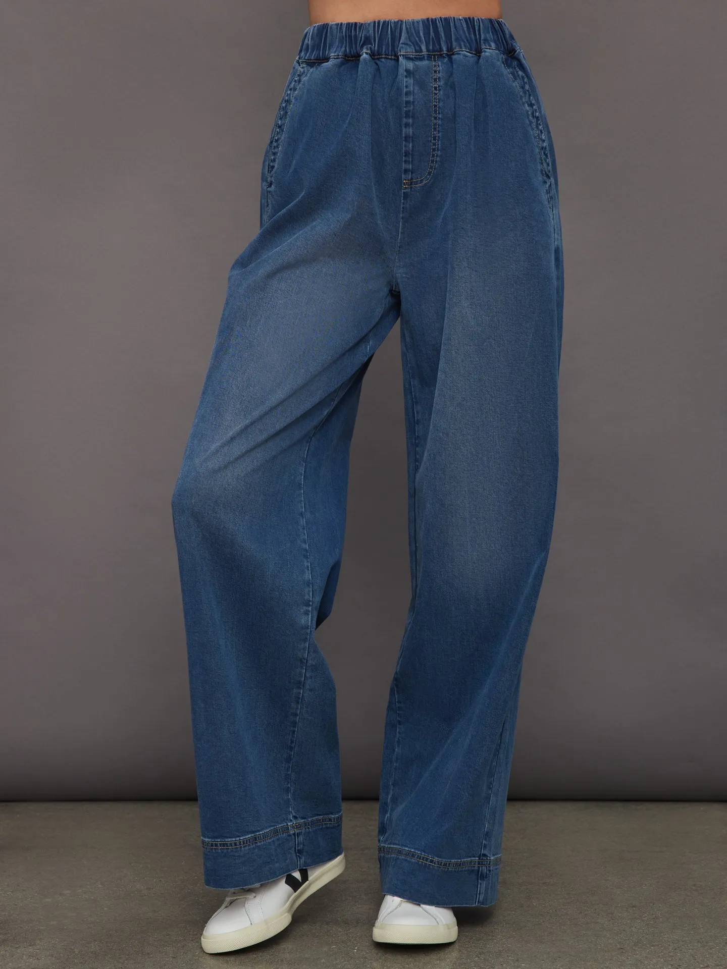 Chambray Pull on Pant - Medium Wash sold by Carbon38
