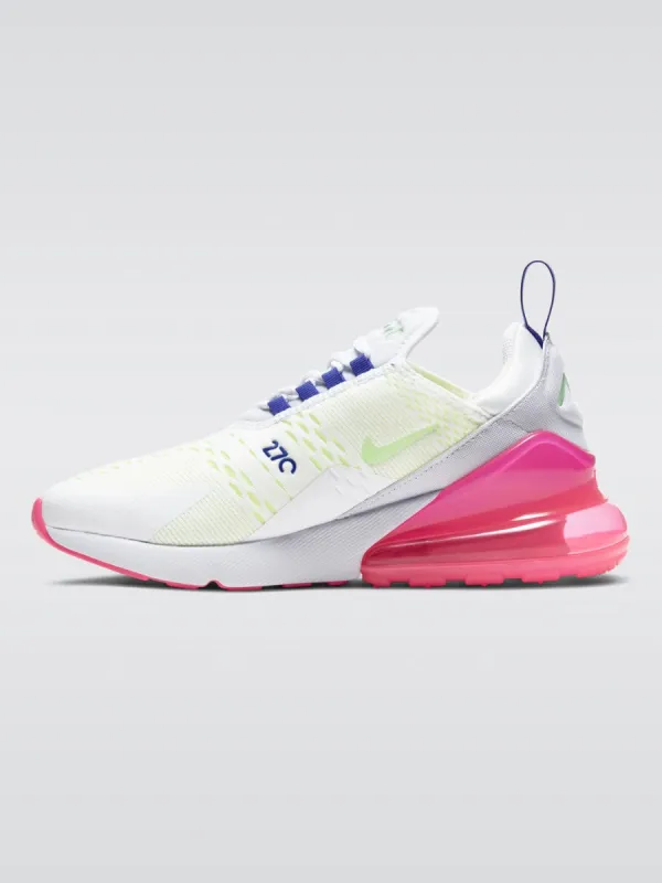 W Air Max 270 - White/Volt-Pink Blast-Indigo Burst sold by Carbon38