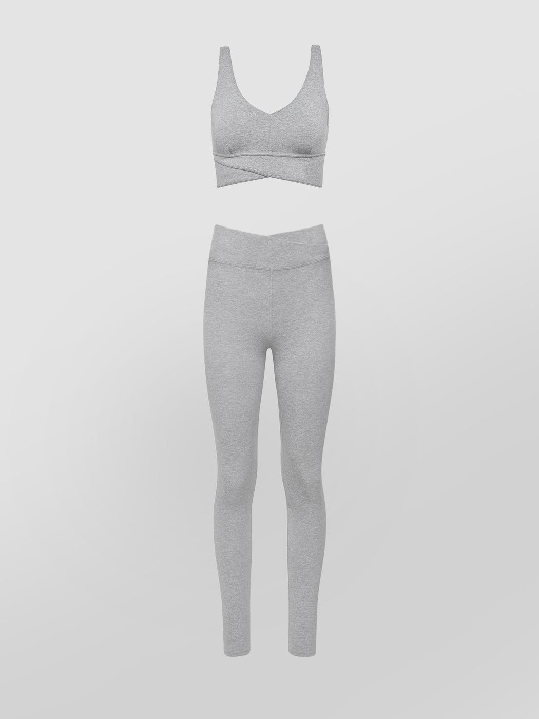 LIGHT HEATHER MELT WRAP BRA + LEGGING sold by Carbon38