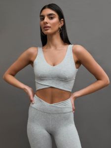 LIGHT HEATHER MELT WRAP BRA + LEGGING sold by Carbon38
